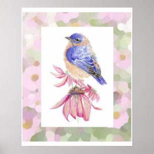 Aquarell-Ostdrossel-blaue Vogel-Kunst Poster