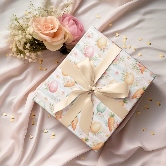 Aquarell-Oster-Eier, Karotten & Frühlingsblumen Geschenkpapier