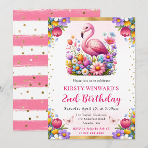 Aquarell-Oster-Flamingo-Frühlingsblumen-Geburtstag Einladung