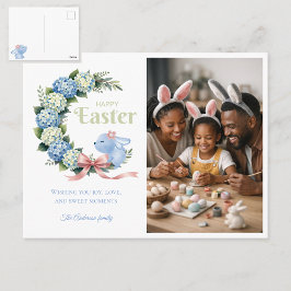 Aquarell-Oster-Hortensie Süßer Hase Foto Postkarte