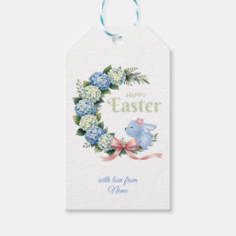 Aquarell-Oster-Hortensien-Kranz Süßer Hase Geschenkanhänger