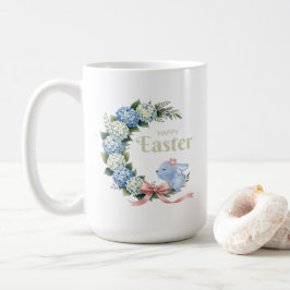 Aquarell-Oster-Hortensien-Kranz Süßer Hase Kaffeetasse