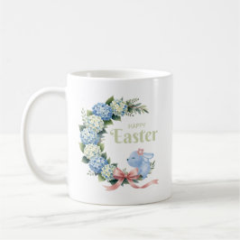 Aquarell-Oster-Hortensien-Kranz Süßer Hase Kaffeetasse