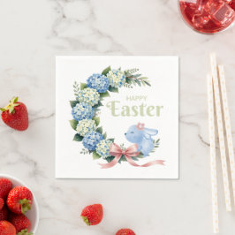 Aquarell-Oster-Hortensien-Kranz Süßer Hase Serviette
