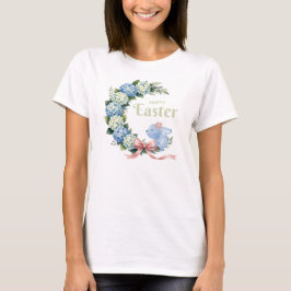 Aquarell-Oster-Hortensien-Kranz Süßer Hase T-Shirt