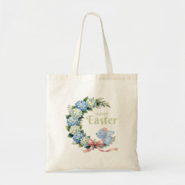 Aquarell-Oster-Hortensien-Kranz Süßer Hase Tragetasche