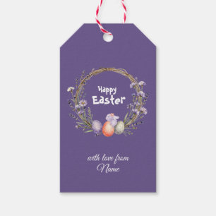 Aquarell-Oster-Lavendel-Kranz-Eier-Hübscher Hase Geschenkanhänger