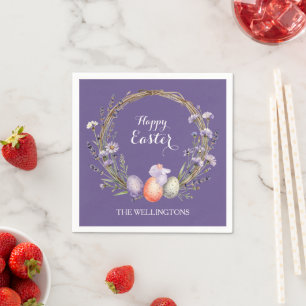 Aquarell-Oster-Lavendel-Kranz-Eier-Hübscher Hase Serviette