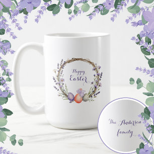 Aquarell-Oster-Lavendel-Kranz-Eier-Süßer Hase Kaffeetasse