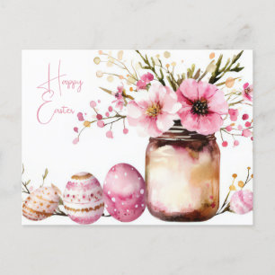 Aquarell Oster Postkarte mit Ostereiern und Blumen