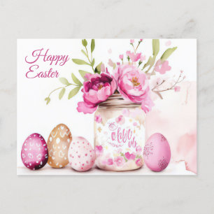 Aquarell Oster Postkarte mit Ostereiern und Blumen