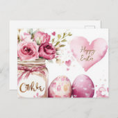 Aquarell Oster Postkarte mit Ostereiern und Blumen (Vorne/Hinten)