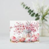 Aquarell Oster Postkarte mit Ostereiern und Blumen (Stehend Vorderseite)