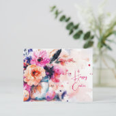 Aquarell Oster Postkarte mit Ostereiern und Blumen (Stehend Vorderseite)