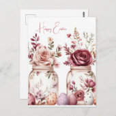 Aquarell Oster Postkarte mit Ostereiern und Blumen (Vorne/Hinten)