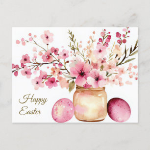 Aquarell Oster Postkarte mit Ostereiern und Blumen