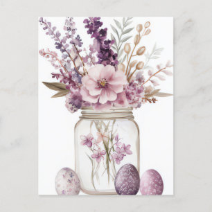 Aquarell Oster Postkarte mit Ostereiern und Blumen