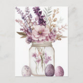 Aquarell Oster Postkarte mit Ostereiern und Blumen (Vorderseite)