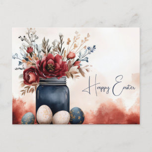 Aquarell Oster Postkarte mit Ostereiern und Blumen