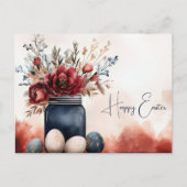 Aquarell Oster Postkarte mit Ostereiern und Blumen (Vorderseite)