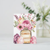Aquarell Oster Postkarte mit Ostereiern und Blumen (Stehend Vorderseite)