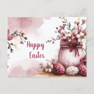 Aquarell Oster Postkarte mit Ostereiern und Blumen