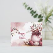 Aquarell Oster Postkarte mit Ostereiern und Blumen (Stehend Vorderseite)