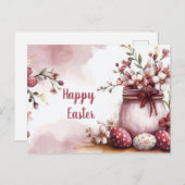 Aquarell Oster Postkarte mit Ostereiern und Blumen (Vorne/Hinten)