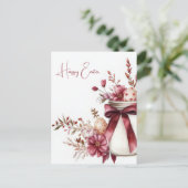Aquarell Oster Postkarte mit Ostereiern und Blumen (Stehend Vorderseite)