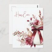 Aquarell Oster Postkarte mit Ostereiern und Blumen (Vorne/Hinten)