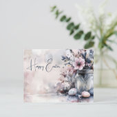 Aquarell Oster Postkarte mit Ostereiern und Blumen (Stehend Vorderseite)