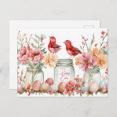 Aquarell Oster Postkarte mit Ostereiern und Blumen (Vorne/Hinten)