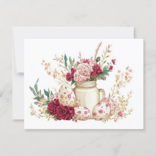 Aquarell Oster Postkarte mit Ostereiern und Blumen
