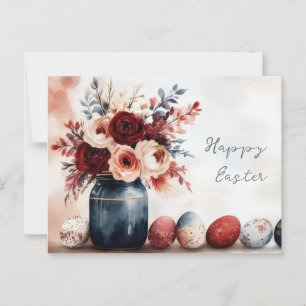Aquarell Oster Postkarte mit Ostereiern und Blumen