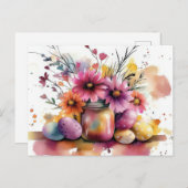 Aquarell Oster Postkarte mit Ostereiern und Blumen (Vorne/Hinten)
