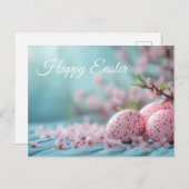 Aquarell Oster Postkarte mit Ostereiern und Blüten (Vorne/Hinten)