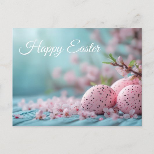 Aquarell Oster Postkarte mit Ostereiern und Blüten (Vorderseite)