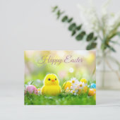 Aquarell Oster Postkarte mit Ostereiern und Kücken (Stehend Vorderseite)
