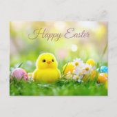 Aquarell Oster Postkarte mit Ostereiern und Kücken (Vorderseite)