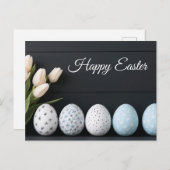 Aquarell Oster Postkarte mit Ostereiern und Tulpen (Vorne/Hinten)