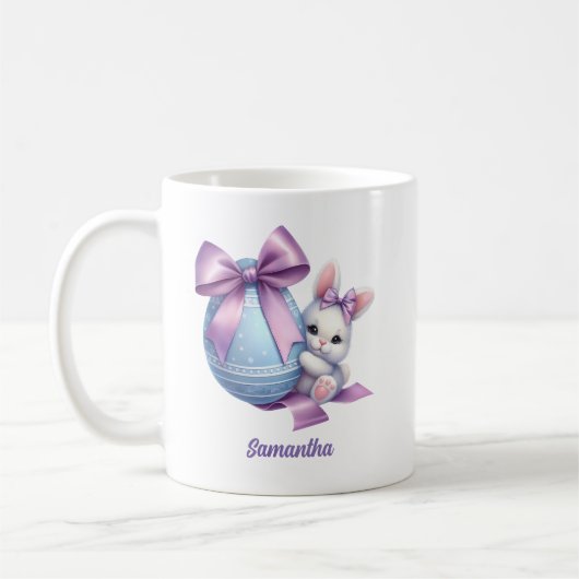 Aquarell Osterblauer Ei und lila Bug Kaffeetasse (Links)