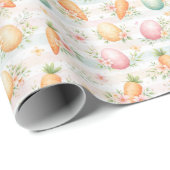 Aquarell-Ostereier, Karotten & Frühlingsblumen Geschenkpapier (Rolleneckpunkt)