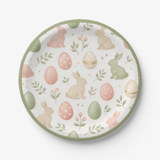 Aquarell-Osterhase & Eier Pastell-Party Pappteller (Vorderseite)