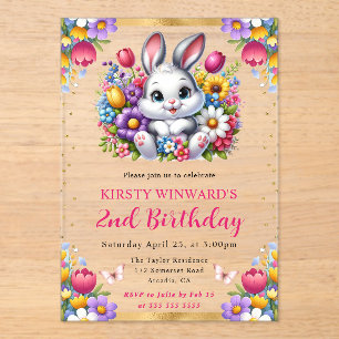Aquarell-Osterhase Frühlingsblumen Geburtstag Acryleinladungen