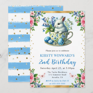 Aquarell-Osterhase Frühlingsblumen Geburtstag Einladung