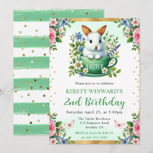 Aquarell-Osterhase Frühlingsblumen Geburtstag Einladung