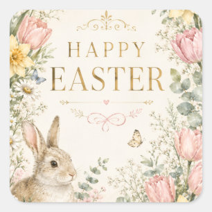 Aquarell-Osterhase-Grußkarte, Pastell Quadratischer Aufkleber