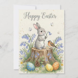 Aquarell-Osterhase in einer Frühlingswiese Feiertagskarte