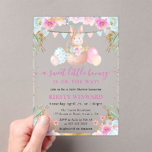 Aquarell-Osterhase und Blumen Baby Shower Acryleinladungen