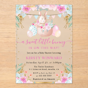 Aquarell-Osterhase und Blumen Baby Shower Acryleinladungen